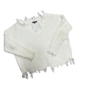 Distressed Cream Sweater Cozy Casual Knit – Size M